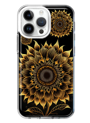 Apple iPhone 14 Pro Max Mandala Geometry Abstract Sunflowers Pattern Hybrid Protective Phone Case Cover