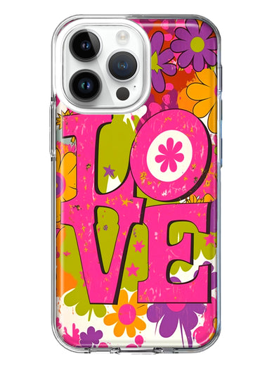 Apple iPhone 14 Pro Max Pink Daisy Love Graffiti Painting Art Hybrid Protective Phone Case Cover