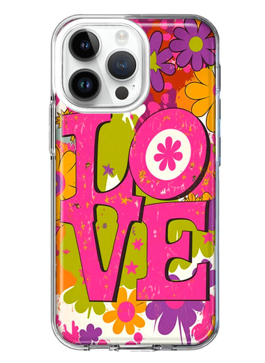 Apple iPhone 15 Pro Pink Daisy Love Graffiti Painting Art Hybrid Protective Phone Case Cover