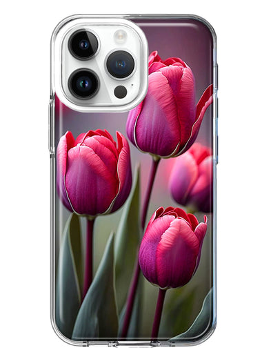 Apple iPhone 15 Pro Pink Tulip Flowers Floral Hybrid Protective Phone Case Cover