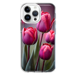 Apple iPhone 15 Pro Max Pink Tulip Flowers Floral Hybrid Protective Phone Case Cover