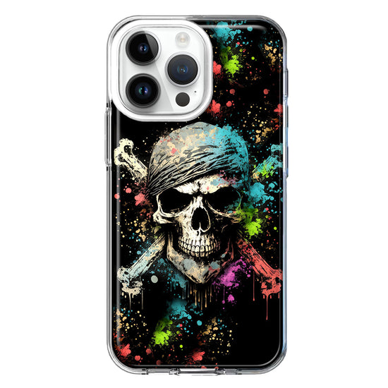 Apple iPhone 15 Pro Fantasy Paint Splash Pirate Skull Hybrid Protective Phone Case Cover