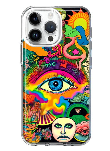 Apple iPhone 15 Pro Neon Rainbow Psychedelic Trippy Hippie Multiple Eyes Hybrid Protective Phone Case Cover
