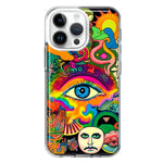 Apple iPhone 15 Pro Neon Rainbow Psychedelic Trippy Hippie Multiple Eyes Hybrid Protective Phone Case Cover