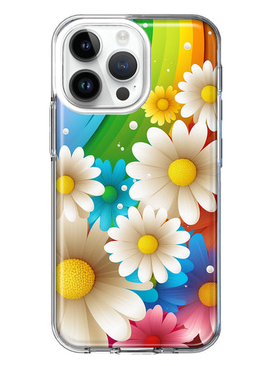 Apple iPhone 15 Pro Max Colorful Rainbow Daisies Blue Pink White Green Double Layer Phone Case Cover