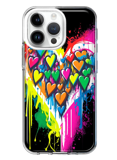 Apple iPhone 15 Pro Colorful Rainbow Hearts Love Graffiti Painting Hybrid Protective Phone Case Cover