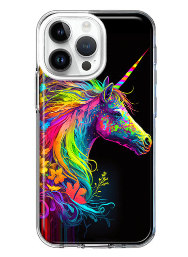 Apple iPhone 14 Pro Max Neon Rainbow Glow Unicorn Floral Hybrid Protective Phone Case Cover