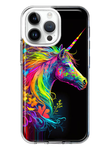 Apple iPhone 15 Pro Max Neon Rainbow Glow Unicorn Floral Hybrid Protective Phone Case Cover