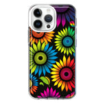 Apple iPhone 14 Pro Max Neon Rainbow Glow Sunflowers Colorful Floral Pink Purple Double Layer Phone Case Cover