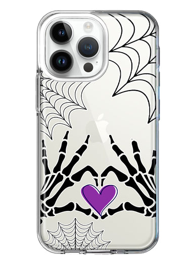 Apple iPhone 14 Pro Max Halloween Skeleton Heart Hands Spooky Spider Web Hybrid Protective Phone Case Cover