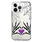 Apple iPhone 15 Pro Halloween Skeleton Heart Hands Spooky Spider Web Hybrid Protective Phone Case Cover