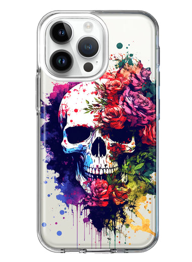 Apple iPhone 14 Pro Max Fantasy Skull Red Purple Roses Hybrid Protective Phone Case Cover