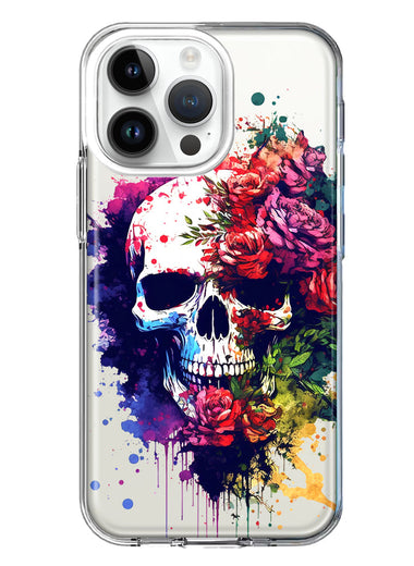 Apple iPhone 15 Pro Max Fantasy Skull Red Purple Roses Hybrid Protective Phone Case Cover