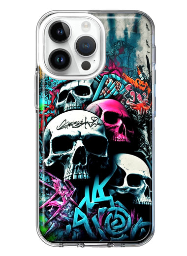 Apple iPhone 14 Pro Max Skulls Graffiti Painting Art Hybrid Protective Phone Case Cover