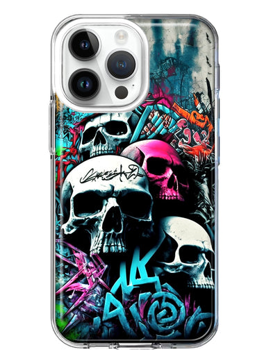 Apple iPhone 15 Pro Skulls Graffiti Painting Art Hybrid Protective Phone Case Cover