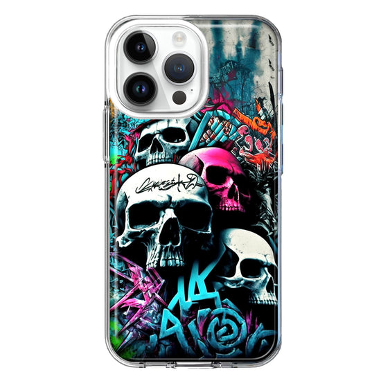 Apple iPhone 15 Pro Skulls Graffiti Painting Art Hybrid Protective Phone Case Cover