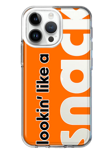 Apple iPhone 15 Pro Orange Clear Funny Text Quote Snack Hybrid Protective Phone Case Cover