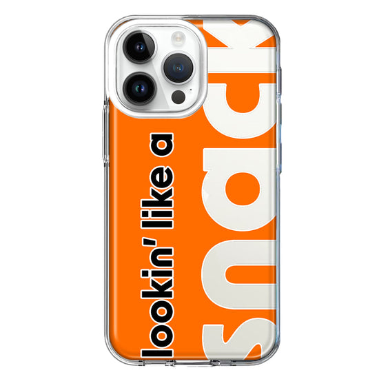 Apple iPhone 15 Pro Orange Clear Funny Text Quote Snack Hybrid Protective Phone Case Cover