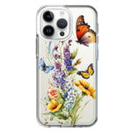 Apple iPhone 14 Pro Max Yellow Purple Spring Flowers Butterflies Floral Hybrid Protective Phone Case Cover