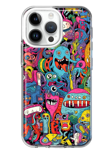 Apple iPhone 14 Pro Max Psychedelic Trippy Happy Aliens Characters Hybrid Protective Phone Case Cover