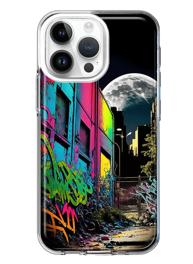 Apple iPhone 14 Pro Max Urban City Full Moon Graffiti Painting Art Hybrid Protective Phone Case Cover