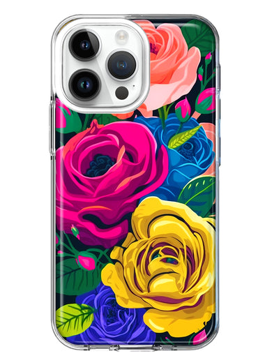 Apple iPhone 14 Pro Max Vintage Pastel Abstract Colorful Pink Yellow Blue Roses Double Layer Phone Case Cover