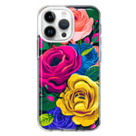 Apple iPhone 15 Pro Vintage Pastel Abstract Colorful Pink Yellow Blue Roses Double Layer Phone Case Cover
