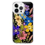 Apple iPhone 14 Pro Max Blue Yellow Vintage Spring Wild Flowers Floral Hybrid Protective Phone Case Cover