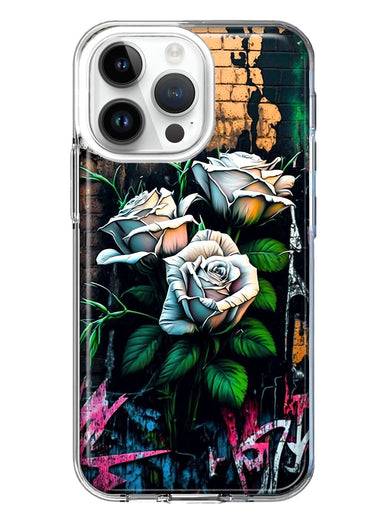 Apple iPhone 15 Pro White Roses Graffiti Wall Art Painting Hybrid Protective Phone Case Cover
