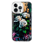 Apple iPhone 15 Pro White Roses Graffiti Wall Art Painting Hybrid Protective Phone Case Cover