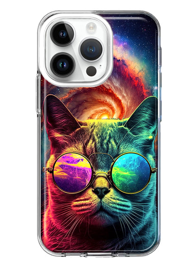 Apple iPhone 14 Pro Neon Rainbow Galaxy Cat Hybrid Protective Phone Case Cover