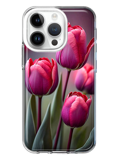 Apple iPhone 14 Pro Pink Tulip Flowers Floral Hybrid Protective Phone Case Cover