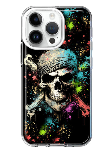 Apple iPhone 14 Pro Fantasy Paint Splash Pirate Skull Hybrid Protective Phone Case Cover