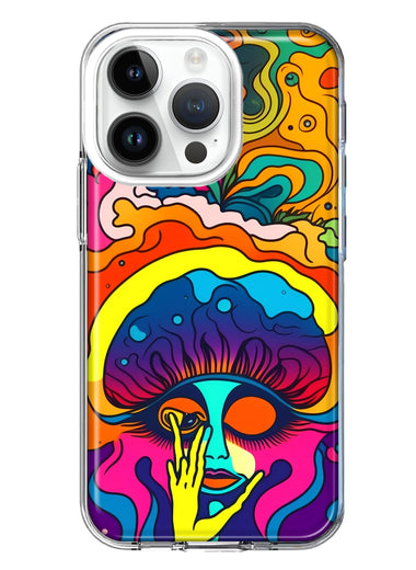 Apple iPhone 14 Pro Neon Rainbow Psychedelic Trippy Hippie Big Brain Hybrid Protective Phone Case Cover