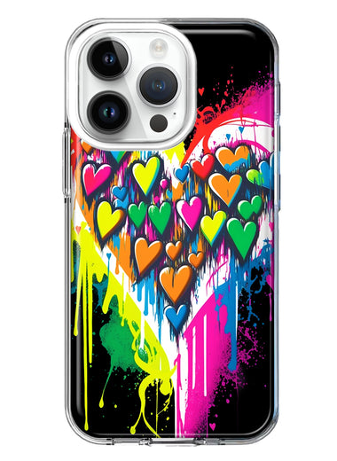 Apple iPhone 14 Pro Colorful Rainbow Hearts Love Graffiti Painting Hybrid Protective Phone Case Cover