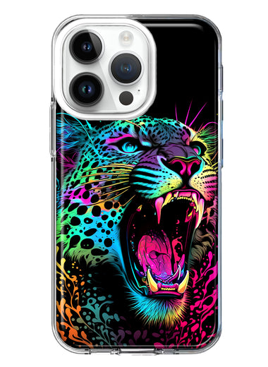 Apple iPhone 14 Pro Neon Rainbow Glow Colorful Leopard Hybrid Protective Phone Case Cover