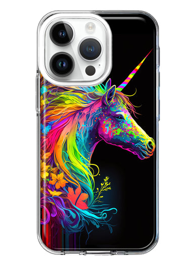 Apple iPhone 14 Pro Neon Rainbow Glow Unicorn Floral Hybrid Protective Phone Case Cover