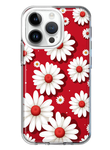 Apple iPhone 14 Pro Cute White Red Daisies Polkadots Double Layer Phone Case Cover