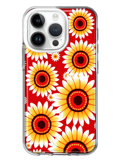 Apple iPhone 14 Pro Yellow Sunflowers Polkadot on Red Double Layer Phone Case Cover