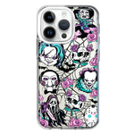 Apple iPhone 14 Pro Roses Halloween Spooky Horror Characters Spider Web Hybrid Protective Phone Case Cover