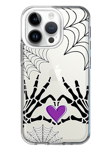 Apple iPhone 14 Pro Halloween Skeleton Heart Hands Spooky Spider Web Hybrid Protective Phone Case Cover