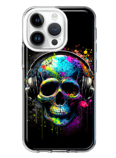 Apple iPhone 14 Pro Fantasy Skull Headphone Colorful Pop Art Hybrid Protective Phone Case Cover