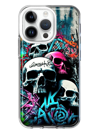 Apple iPhone 14 Pro Skulls Graffiti Painting Art Hybrid Protective Phone Case Cover