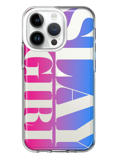 Apple iPhone 14 Pro Pink Blue Clear Funny Text Quote Slay Girl Hybrid Protective Phone Case Cover