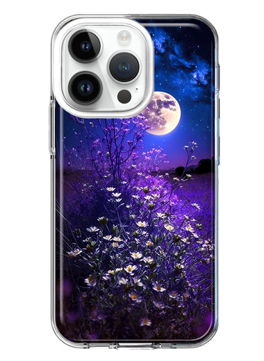 Apple iPhone 14 Pro Spring Moon Night Lavender Flowers Floral Hybrid Protective Phone Case Cover