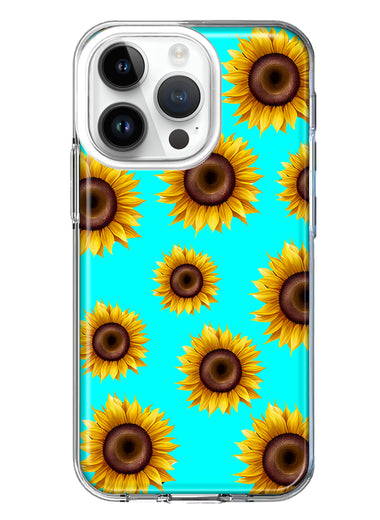 Apple iPhone 14 Pro Yellow Sunflowers Polkadot on Turquoise Teal Double Layer Phone Case Cover