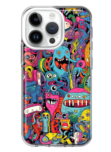 Apple iPhone 14 Pro Psychedelic Trippy Happy Aliens Characters Hybrid Protective Phone Case Cover