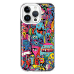 Apple iPhone 14 Pro Psychedelic Trippy Happy Aliens Characters Hybrid Protective Phone Case Cover