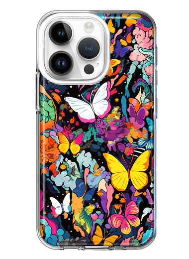 Apple iPhone 14 Pro Psychedelic Trippy Butterflies Pop Art Hybrid Protective Phone Case Cover