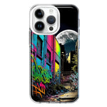 Apple iPhone 14 Pro Urban City Full Moon Graffiti Painting Art Hybrid Protective Phone Case Cover